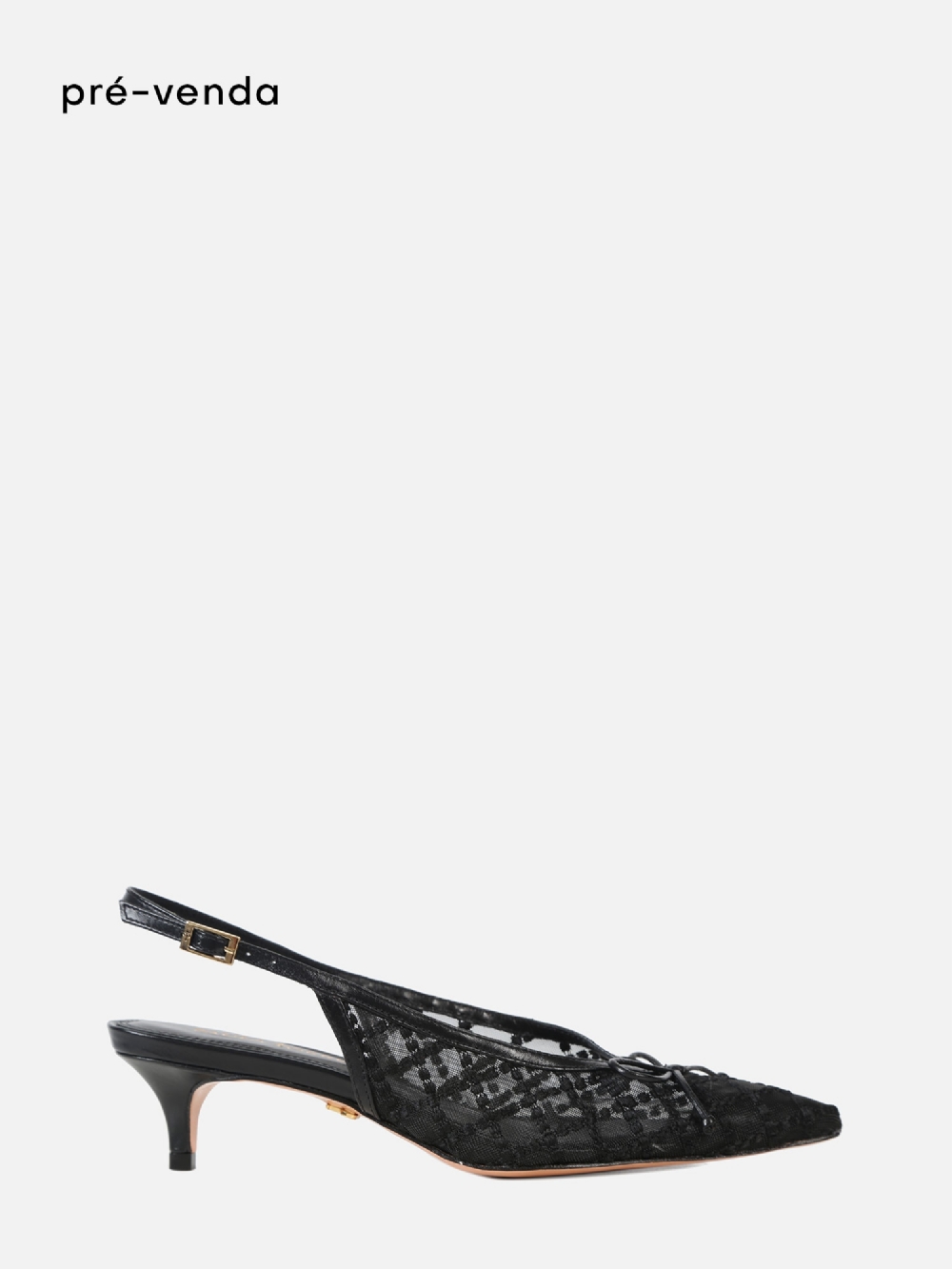 SCARPIN EM TELA BORBADA VALENTINA PRETO SLINGBACK SALTO BAIXO
