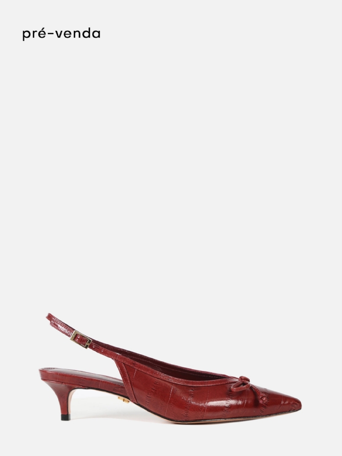 SCARPIN EM COURO VALENTINA BURGUNDY SLINGBACK SALTO BAIXO
