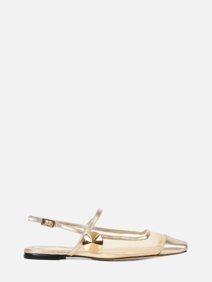 SAPATILHA EM TELA AMELIE SATURNO COM METAL DOURADO