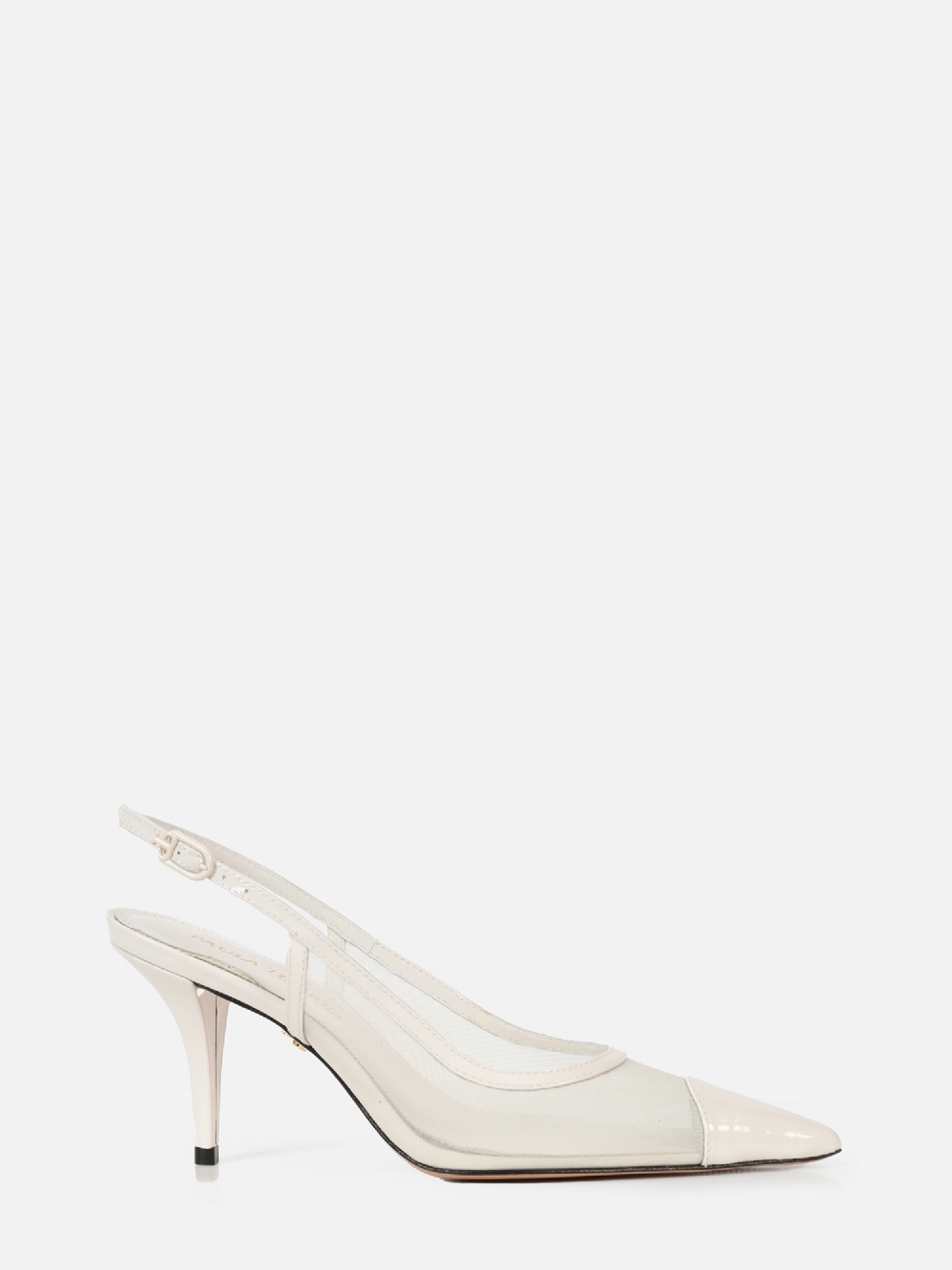 SCARPIN EM TELA JOLIE OFF WHITE SALTO MÉDIO FINO