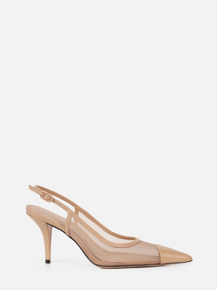 SCARPIN EM TELA JOLIE NUDE SALTO MÉDIO FINO