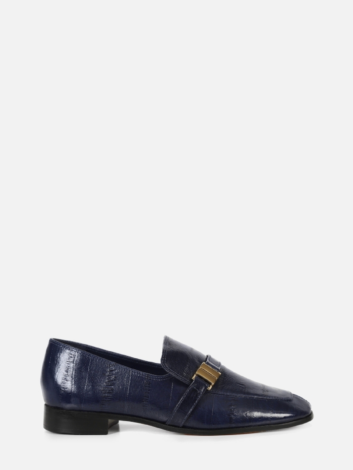 MOCASSIM EM COURO CHIARA DARK BLUE BICO QUADRADO