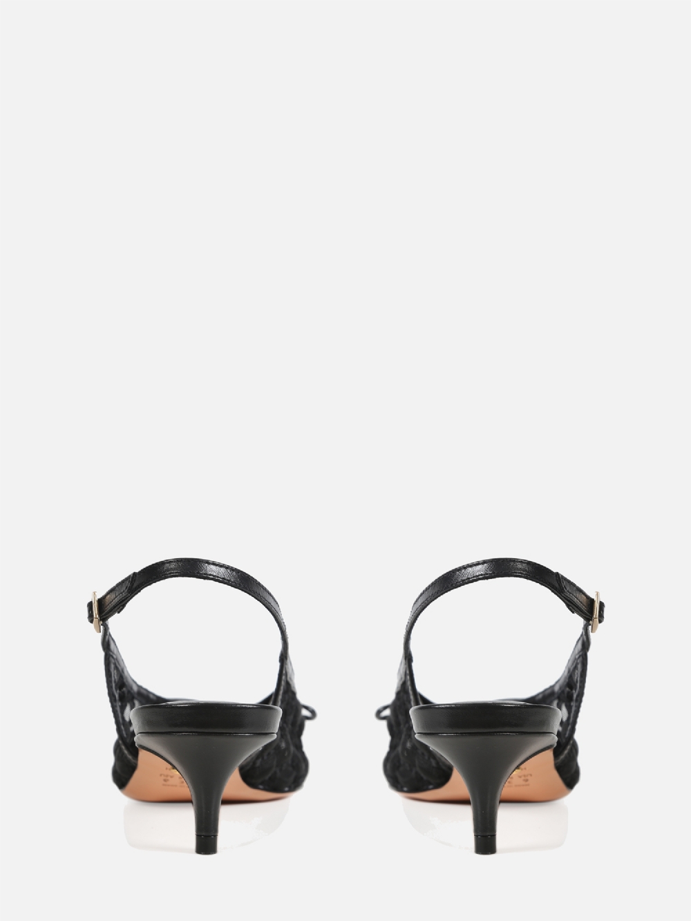 SCARPIN EM TELA BORBADA VALENTINA PRETO SLINGBACK SALTO BAIXO
