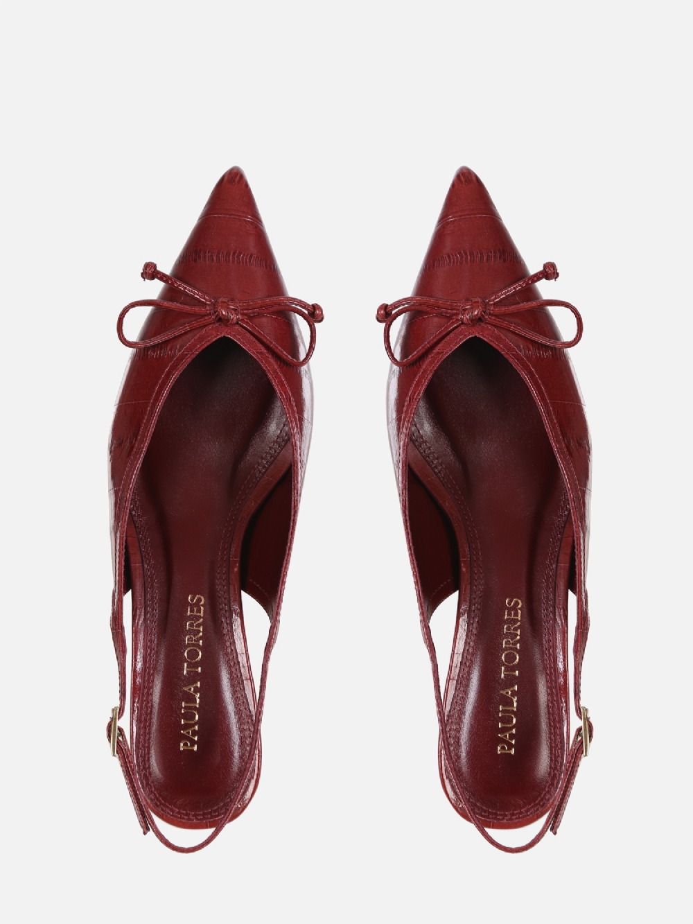 SCARPIN EM COURO VALENTINA BURGUNDY SLINGBACK SALTO BAIXO