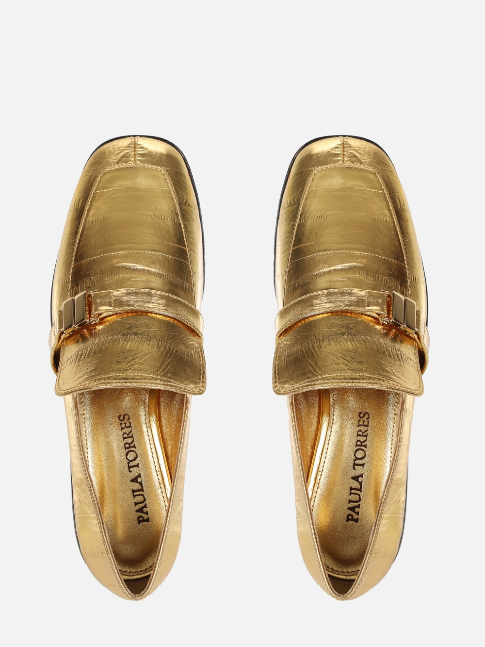 MOCASSIM EM COURO METALIZADO CHIARA OURO BICO QUADRADO