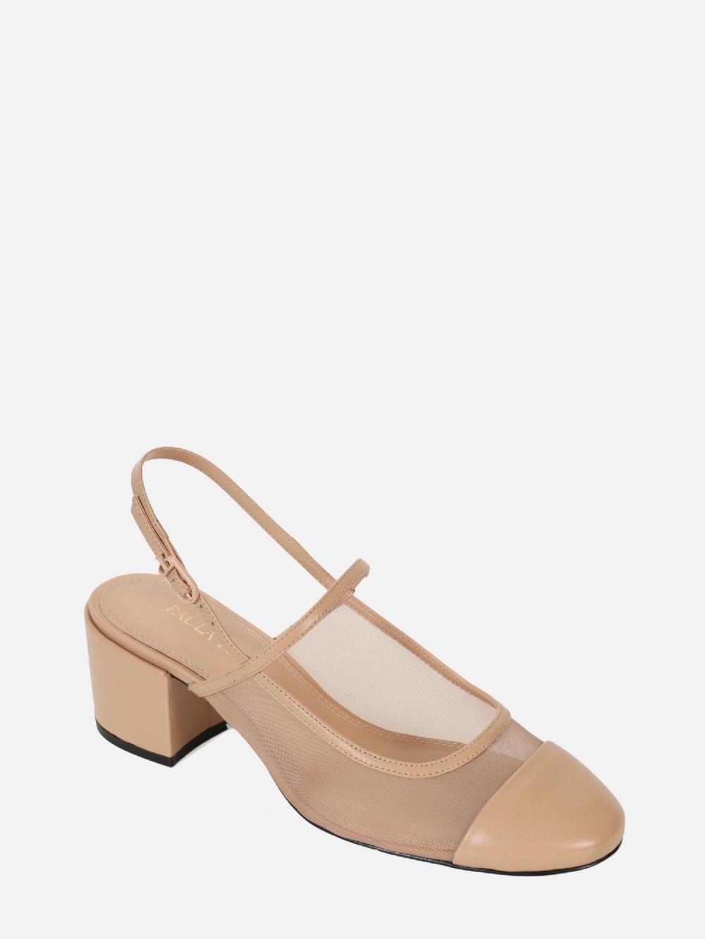 SCARPIN EM TELA AMELIE NUDE SALTO BLOCO MARY JANE
