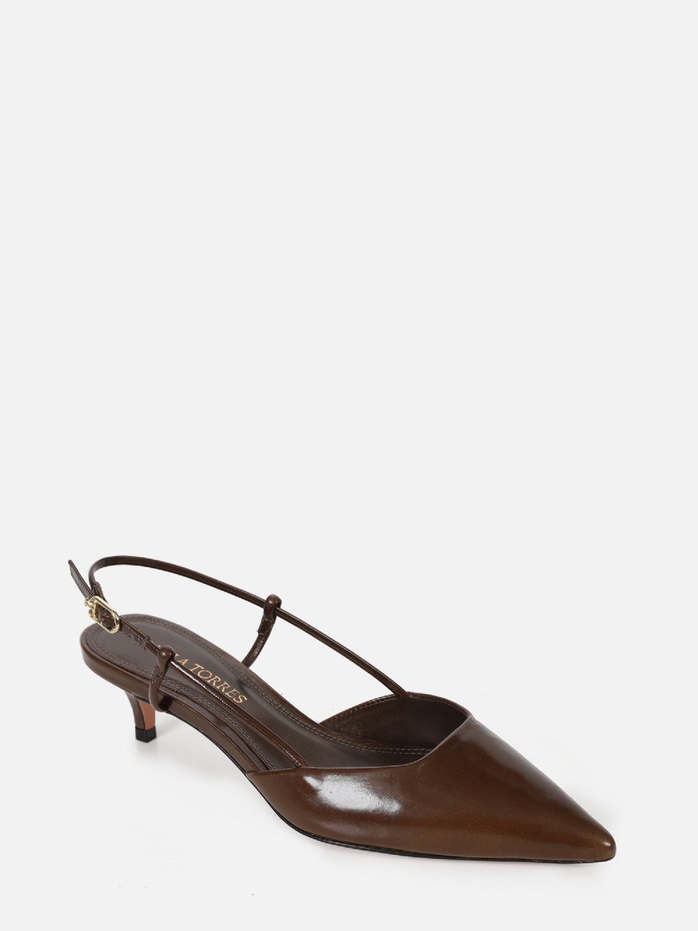 SCARPIN EM COURO CASSIE CAFÉ SALTO BAIXO
