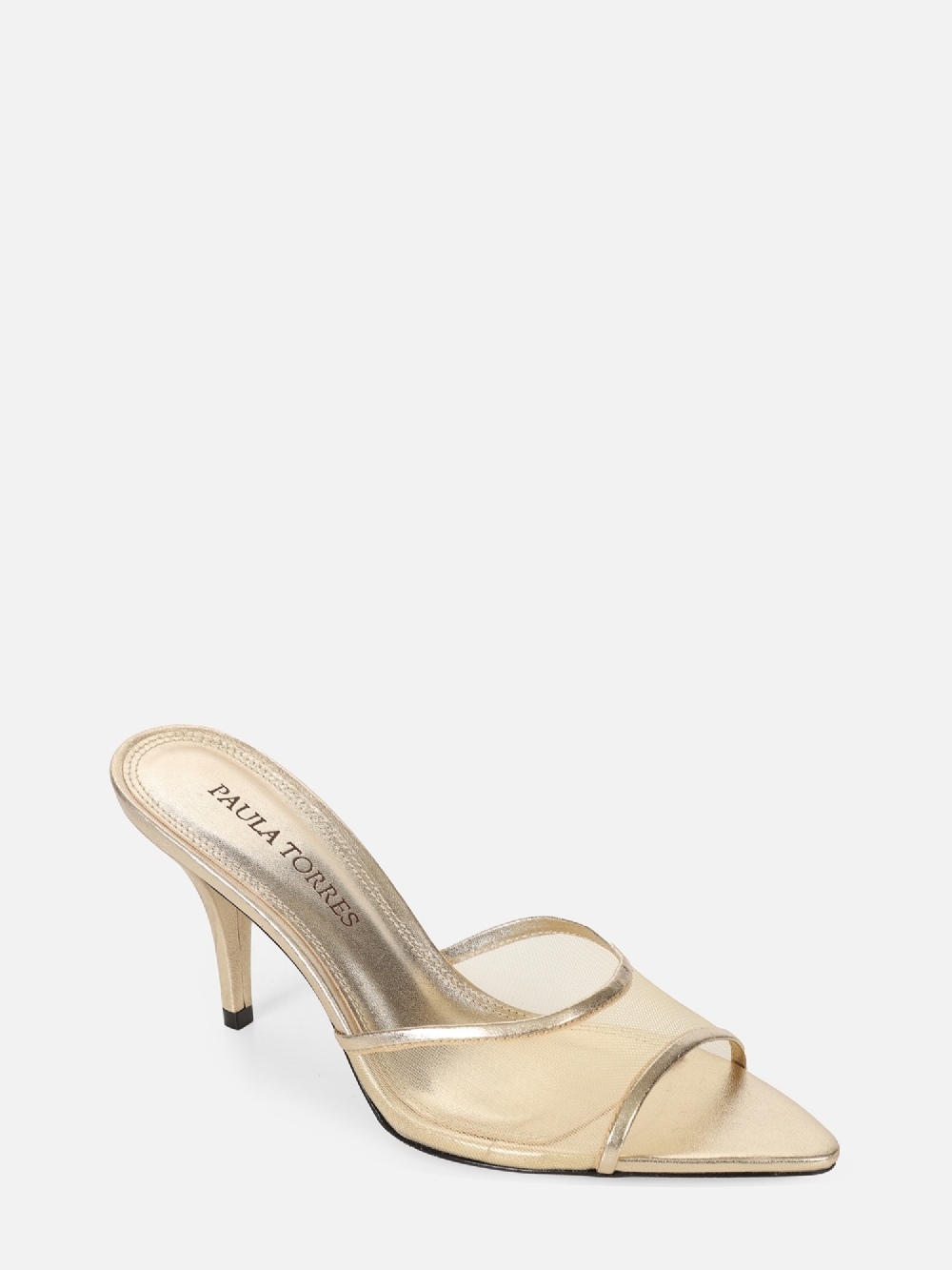 MULE EM COURO METALIZADO JOLIE SATURNO BICO FOLHA SALTO FINO
