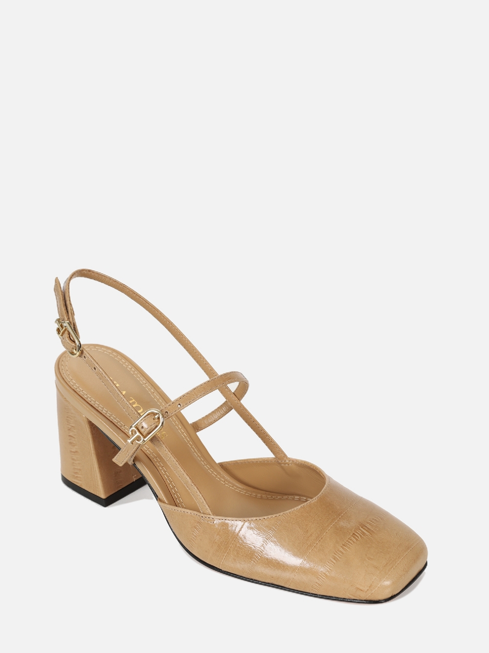 SCARPIN EM COURO CHIARA SAFARI SALTO BLOCO