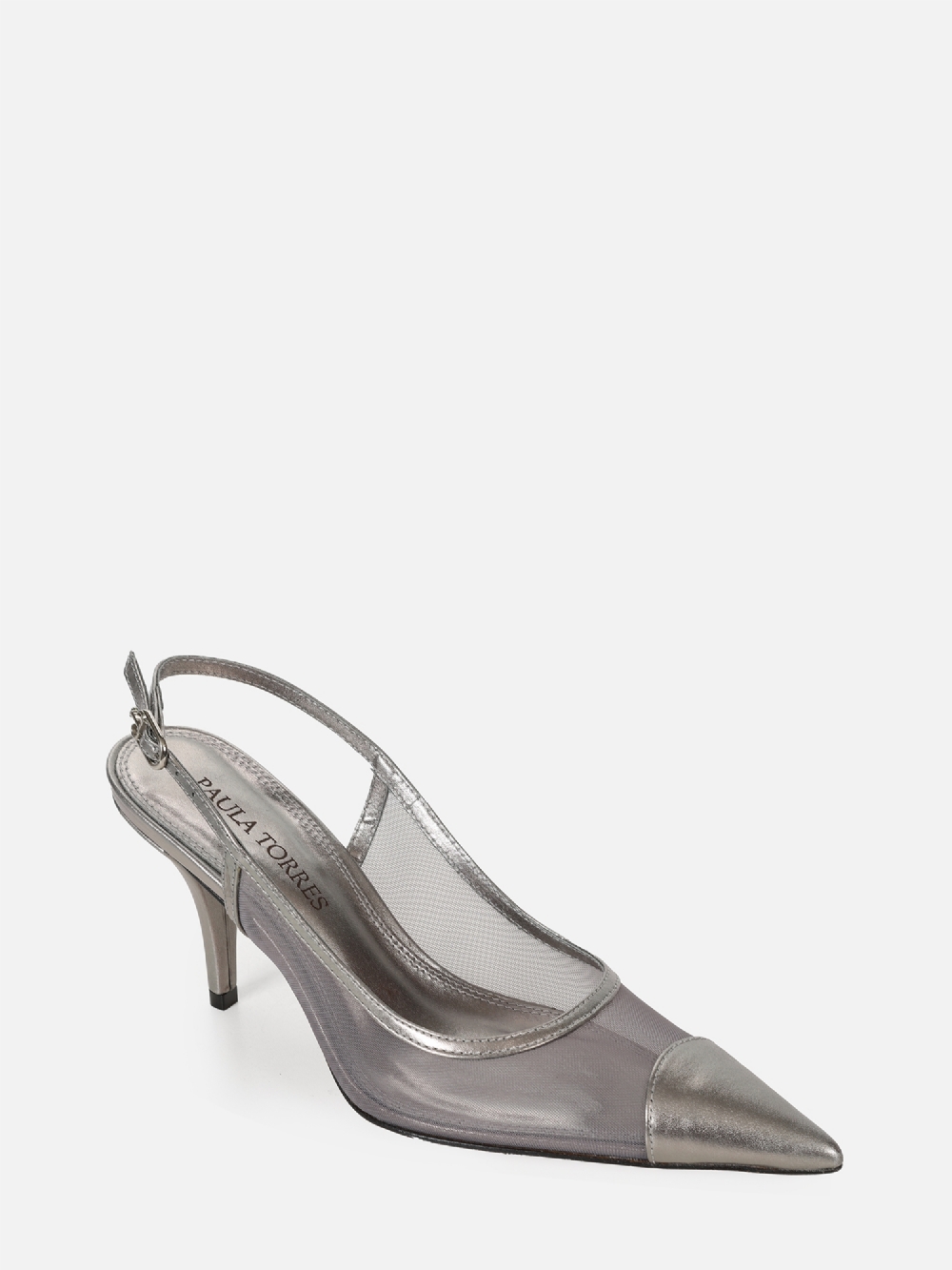 SCARPIN EM TELA JOLIE PRATA SALTO MÉDIO FINO