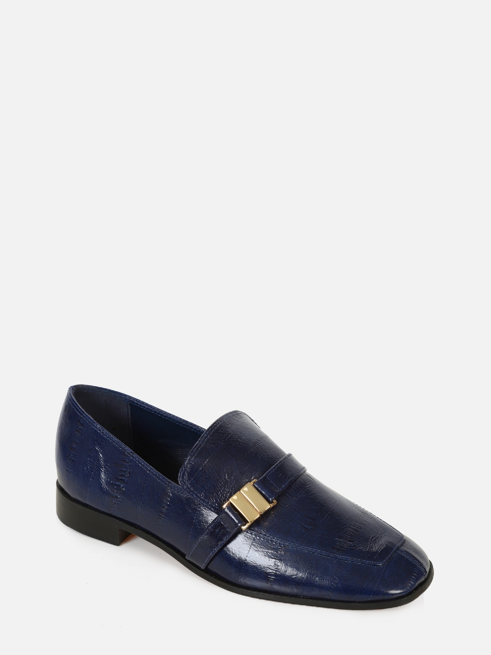 MOCASSIM EM COURO CHIARA DARK BLUE BICO QUADRADO