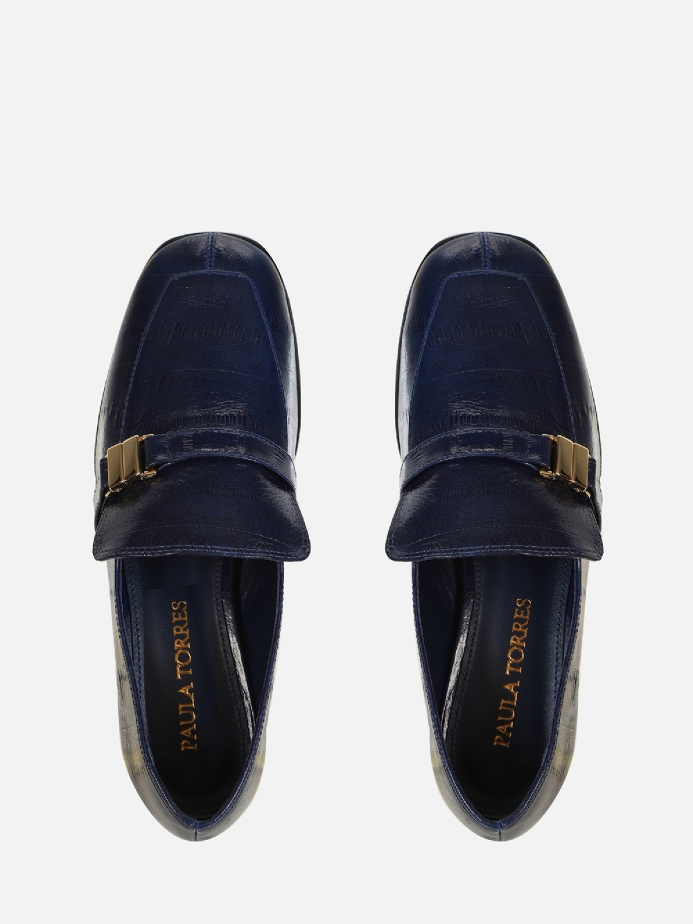 MOCASSIM EM COURO CHIARA DARK BLUE BICO QUADRADO