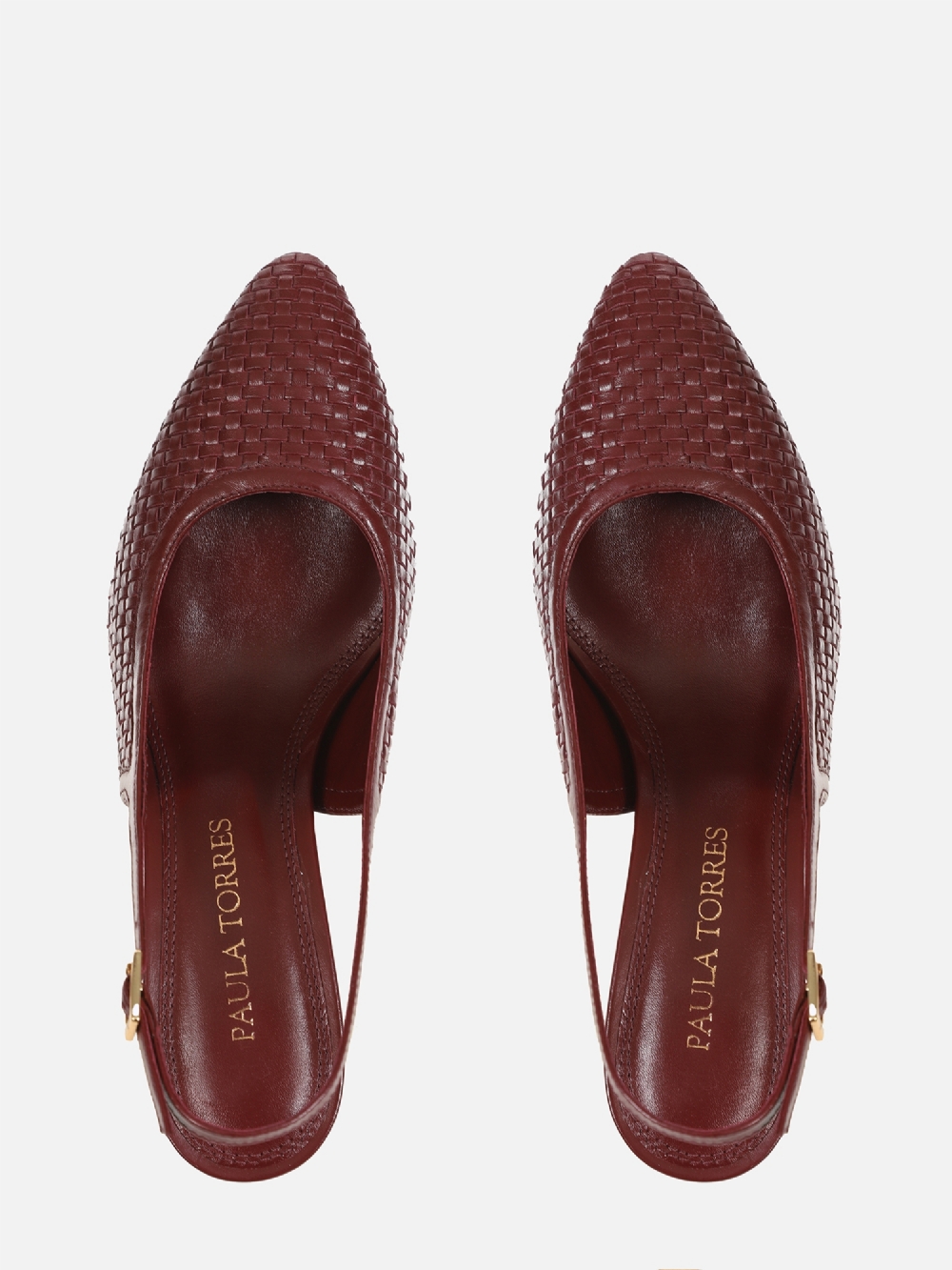 SCARPIN EM COURO ALICIA BURGUNDY TRESSE SALTO MÉDIO FINO