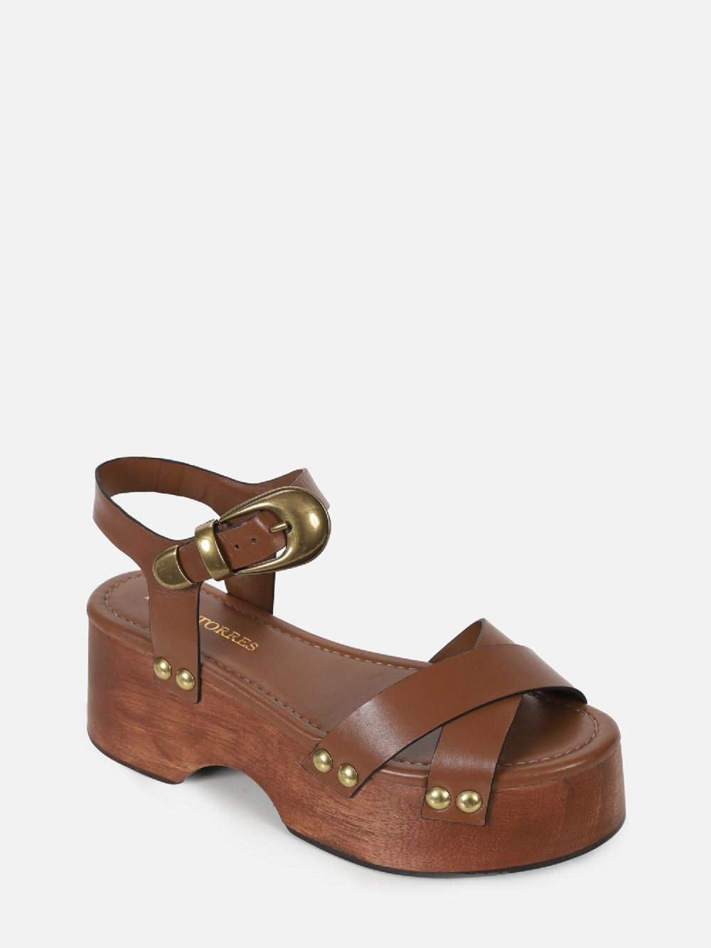 FLATFORM EM COURO LEONA TOBACOM COM PLATAFORMA DE MADEIRA