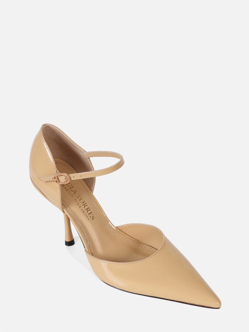 SCARPIN DE COURO VERNIZ NINI NATURAL SALTO ALTO